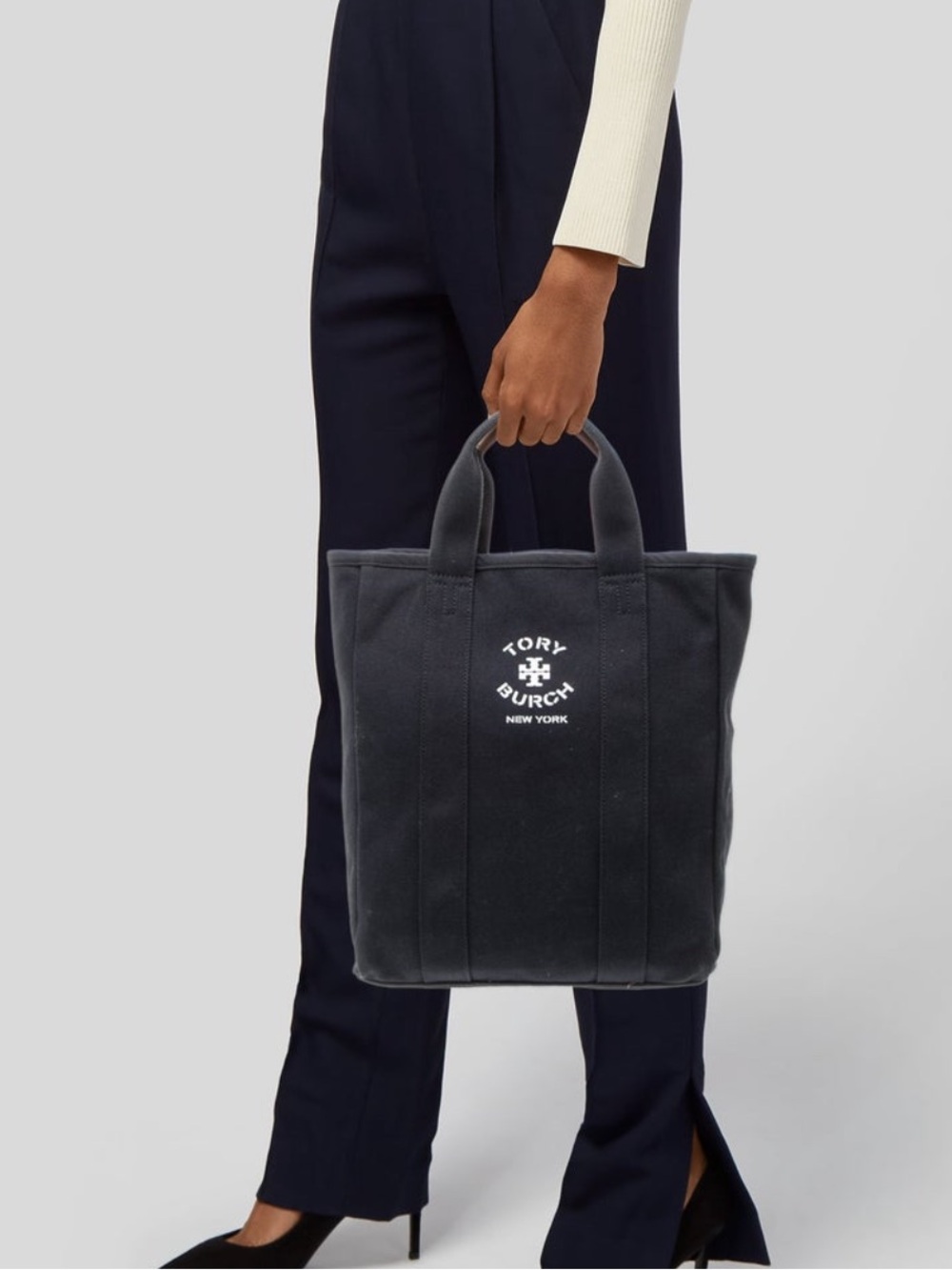 Tory Burch Black Canvas Logo Tote - Picture 3 of 11
